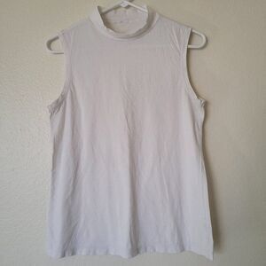 peach white cotton layering sleeveless mock turtle neck top